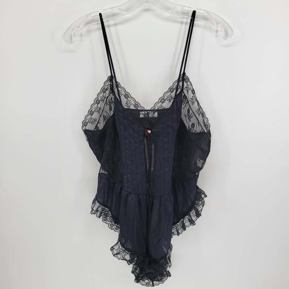 Vintage Gilead Black Lace Teddy Bodysuit Medium USA Rosebud 8952 Lingerie